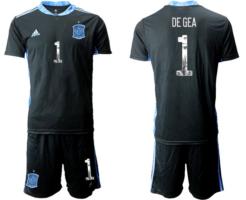 Men 2021 World Cup National Spain black goalkeeper #1 Soccer Jerseys->spain jersey->Soccer Country Jersey